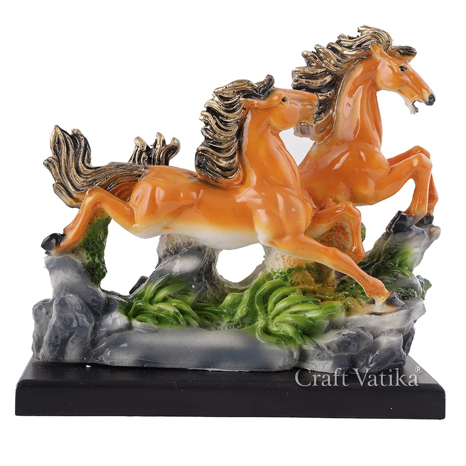 Feng Shui Running Horses Resin Statue, Vastu Decor Showpiece