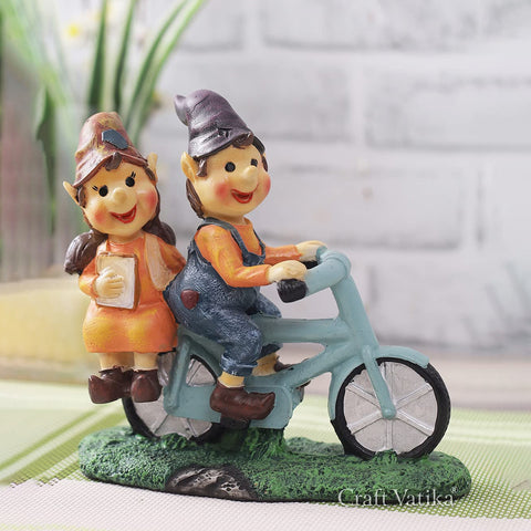 Cute Romantic Love Couple On Cycle Miniature Statue 