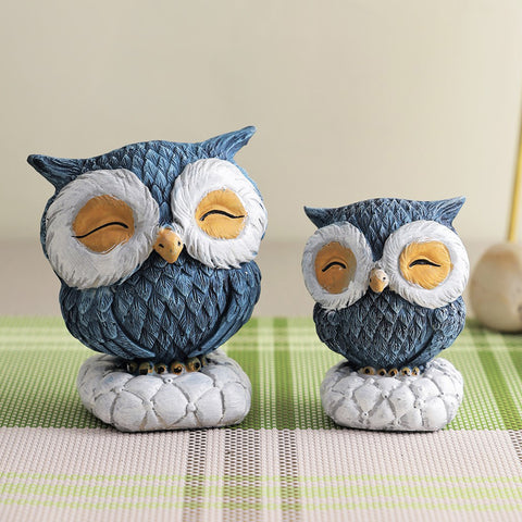 Feng Shui Bird Owls Pair Decorative Resin Figurine