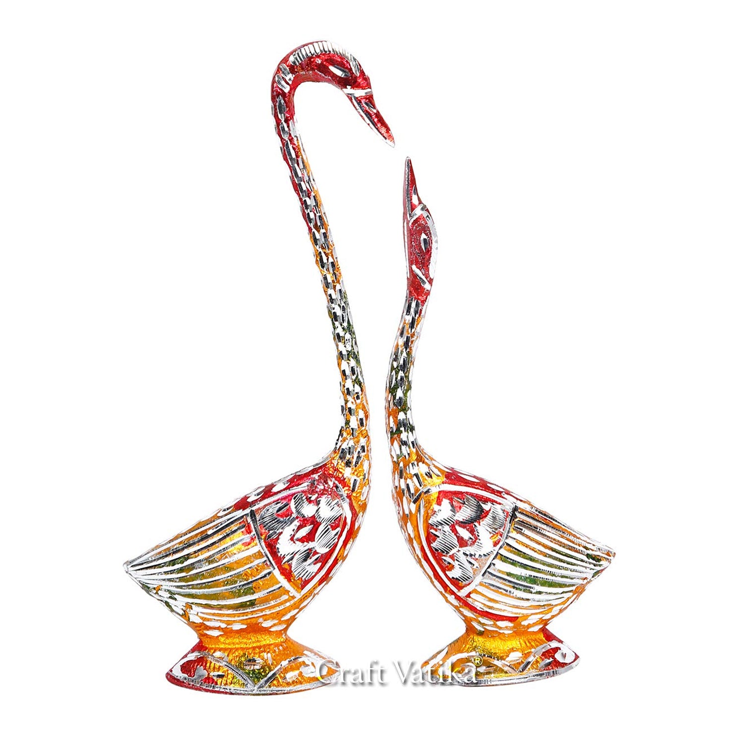 Metal Kissing Duck Swan Love Couple Bird Pair Statue Set