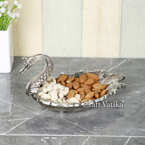 Metal Swan Shaped Bowl Serving Tray Showpiece