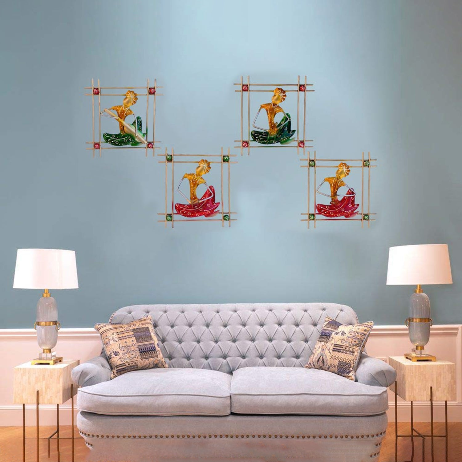 Iron Playing Musician Lady Frame Wall Mounted Hanging Showpiece