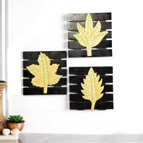 Mapple Leaf Wall Art Hanging with Wood Panel (Set of 3)