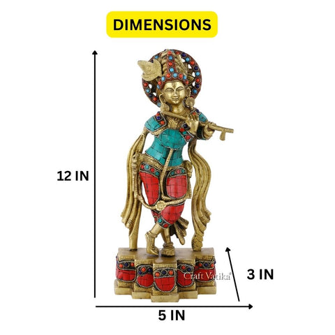 Brass Standing Flute Playing Krishna Statue Kts107