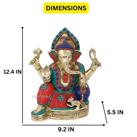 Brass Blessing Ganesh Idol Statue With Turquoise Stone Gts221