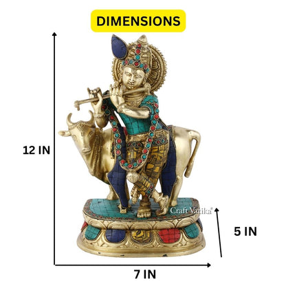 Brass Lord Krishna Flute Playing Statue Kts114
