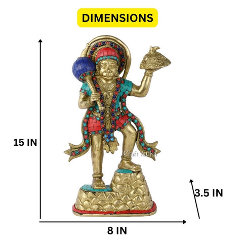 Lord Hanuman Holding The Mountain Of Sanjeevani Herbs Brass Statue Hts109