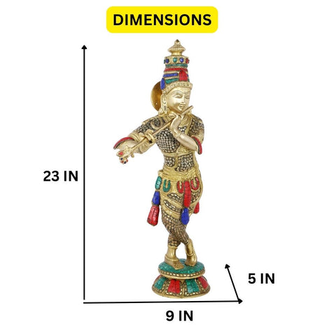 Large Handmade Brass Krishna Idol, 23 Inches Height Kts123