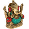 Brass Ganesha Statue with Turquoise stone inlay work