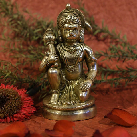 Brass Sitting Lord Hanuman Idol Murti Statue