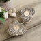 Wooden Lotus Shaped Tea Light Candle Holder Stand (Set of 2)