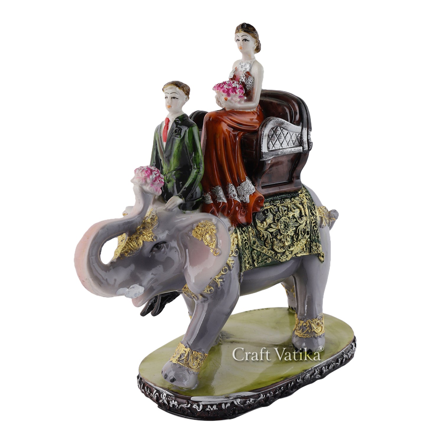 Resin Couple Sitting on Elephant Decorative Showpiece