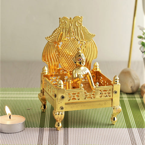 Metal Laddu Gopal with Singhasan Showpiece