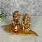 Metal Lakshmi Ganesh Idol Sitting on Leaf Platter With Diya Oil Lamp Statue