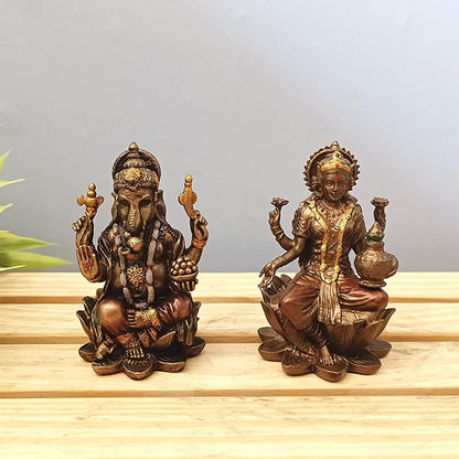 Bronze Resin Idol of Ganesha-Goddess Lakshmi Showpiece