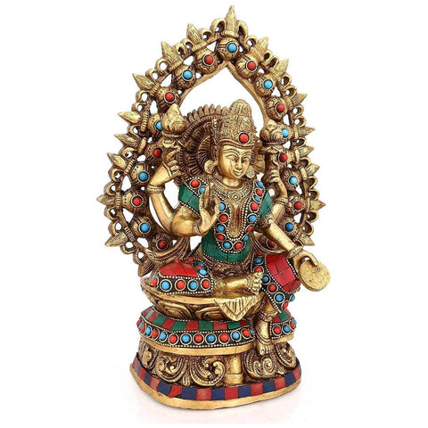 Lakshmi Ji Statue Sitting on Singhasan Decorative Showpiece