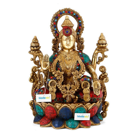 Devi Lakshmi Idol Sitting on Lotus Base Sculpture Showpiece
