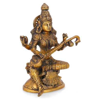 Goddess Saraswati Playing Veena Sculpture Idol Showpiece