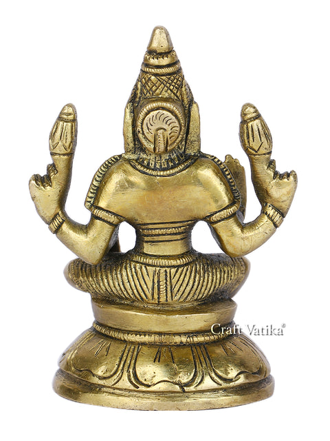 Brass Blessing Laxmi Idol Sitting On Round Base Statue Lbs106