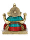 Sitting On Base Blessing Ganesh Idol Statue Brass With Turquoise Gemstones Gts164