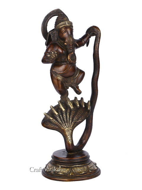 Brass Standing Dancing Ganesh On Snake Idol Murti Gbs184