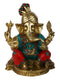 Brass Blessing Pagdi Ganesh Idol Statue With Colorful Stones Gts201