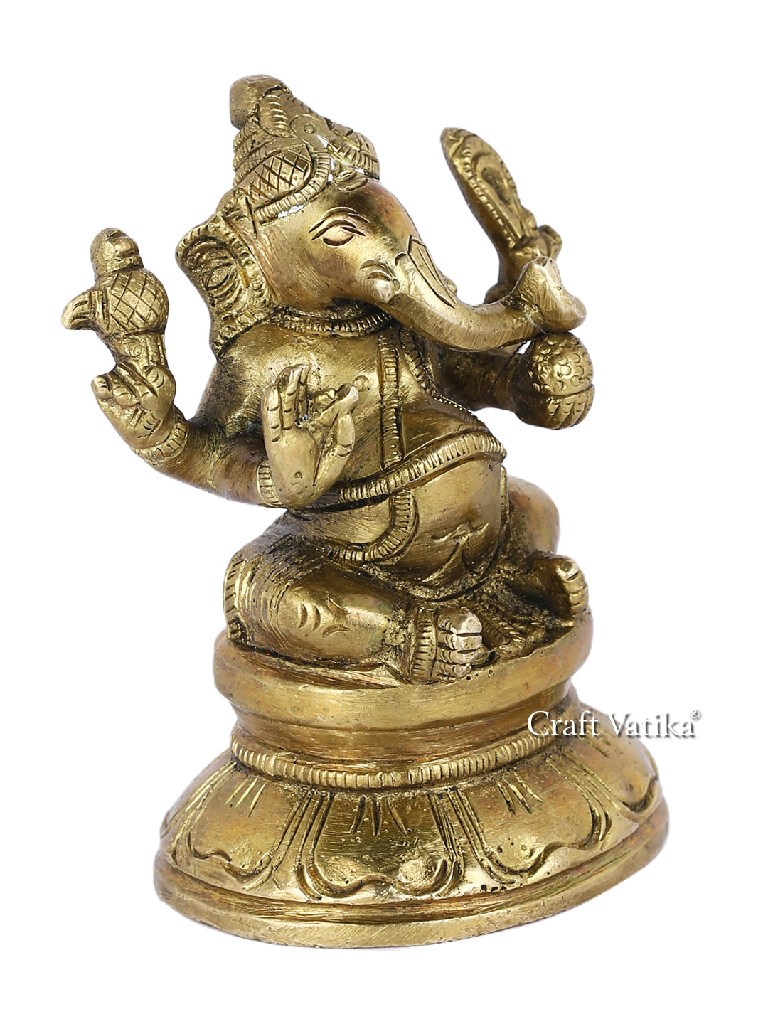 Brass Blessing Ganesh Ji On Round Base Idol Murti Gbs190