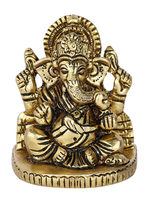 Brass Sitting Ganesh On Round Base Idol Statue Gbs223
