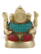 Brass Ganesha Statue With Turquoise Stone Inlay Work Gts253