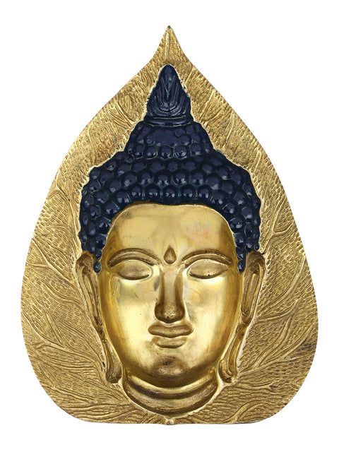 Brass 3D Buddha Face On Leaf Idol Showpiece Bbs258