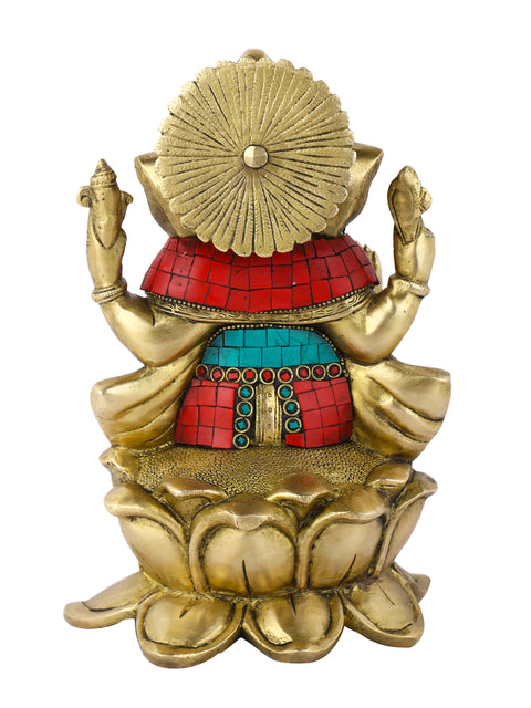 Brass Blessing Ganesh Idol Sitting On Lotus Statue Gts158