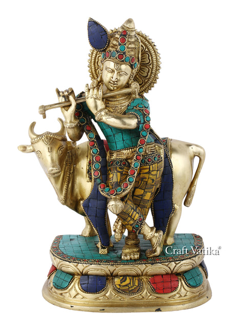 Brass Lord Krishna Flute Playing Statue Kts114