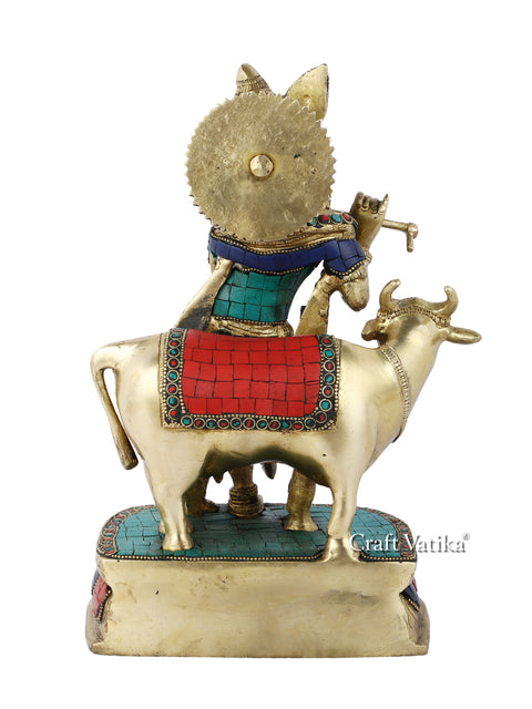 Brass Lord Krishna Flute Playing Statue Kts114