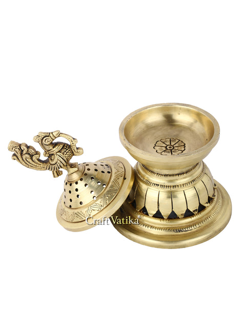 Peacock Shaped Brass Golden Diya For Decoration Dfbs426