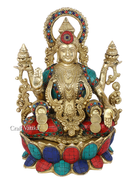 Devi Lakshmi Idol Sitting On Lotus Base Sculpture Showpiece Lts120