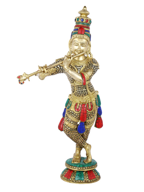 Large Handmade Brass Krishna Idol, 23 Inches Height Kts123