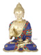 Brass Blue Buddha Statue Idol With Inlay Stone Work,Multicolor-Bts212,14X11X7 Inches