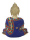 Brass Blue Buddha Statue Idol With Inlay Stone Work,Multicolor-Bts212,14X11X7 Inches