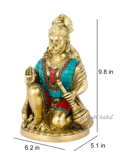 Brass Hanuman Murti In Blessing Sculpture With Gada Statue Hts116