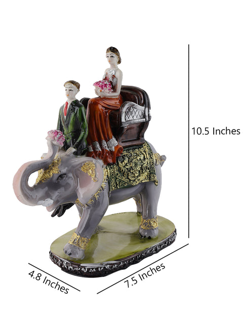 Resin Couple Sitting on Elephant Decorative Showpiece