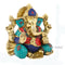 Brass Ganesh Statue With Inlay Work On Body Decorative Idol