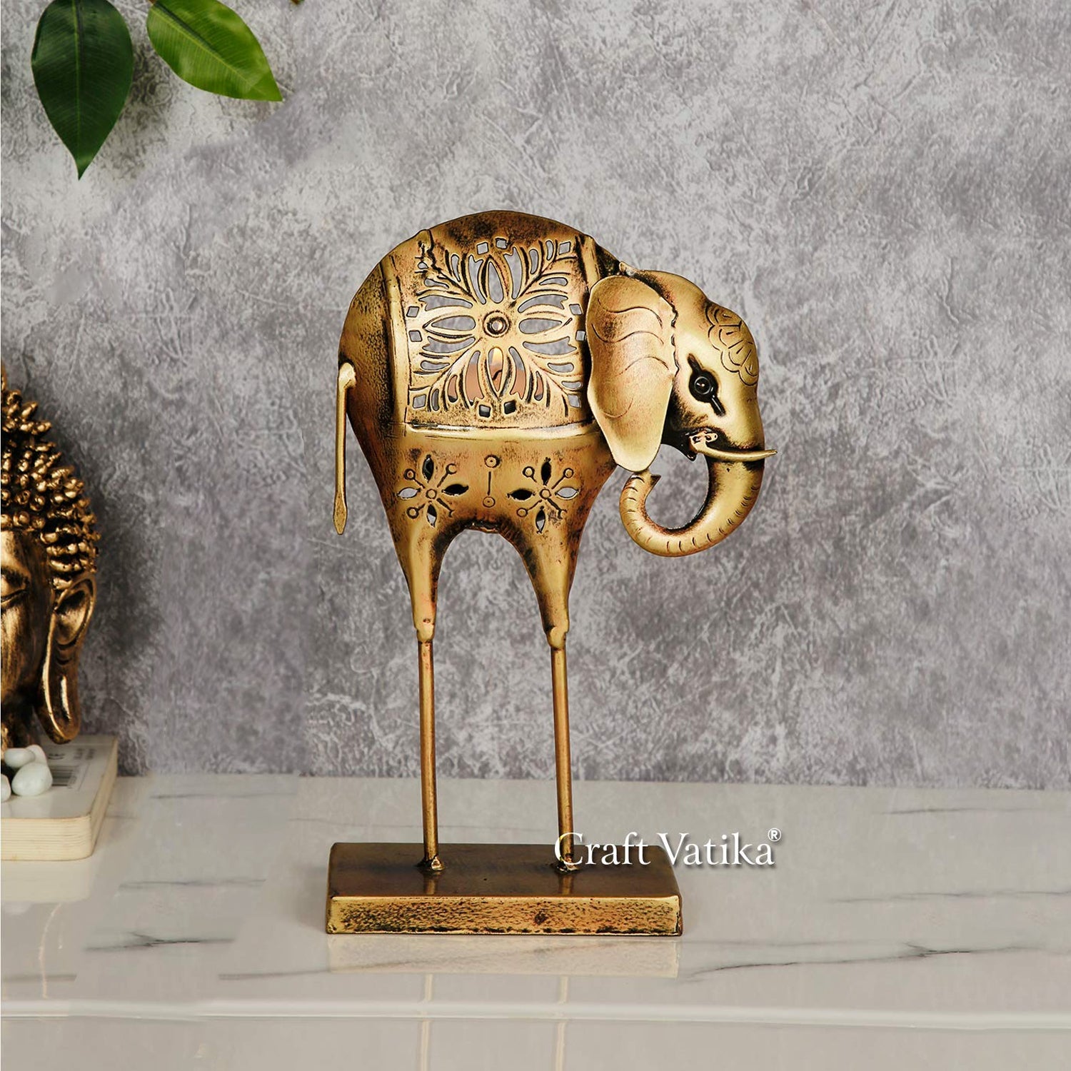 Metal Elephant Statue Tealight Candle Holder Stand Showpiece