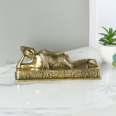 Brass Reclining Resting Buddha Idol Showpiece Statue Bbs299