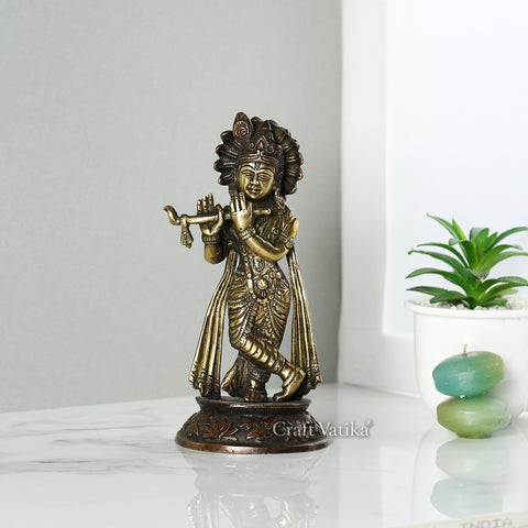 Brass Flute Playing Krishna Idol Kbs128