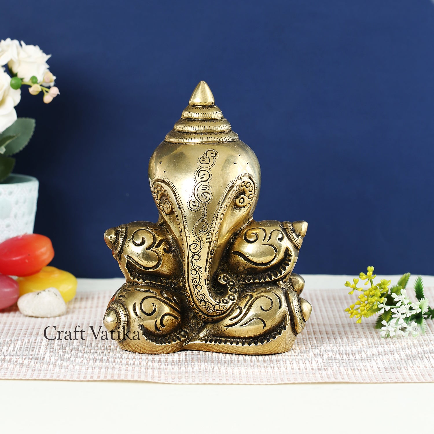 Brass Golden Conch Shaped Ganesh Idol Murti Gbs204