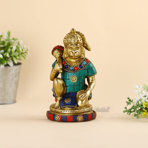 Bajrang Bali Sitting Idol With Gada On Shoulder Murti Showpiece