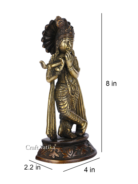 Brass Flute Playing Krishna Idol Kbs128