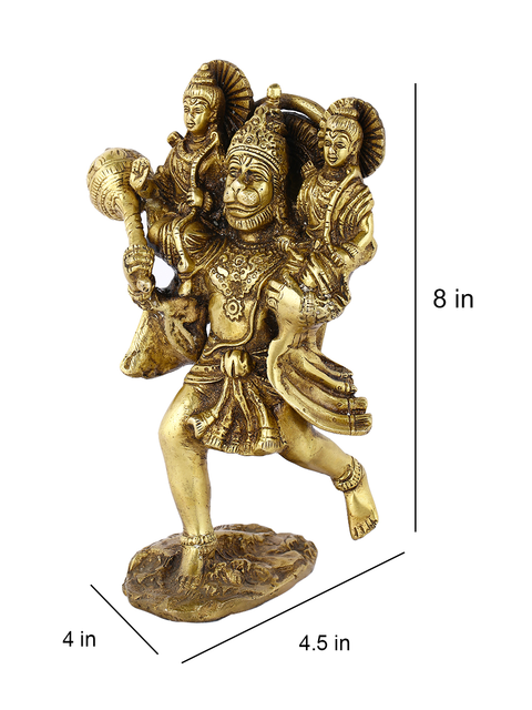 Brass Shri Ram Laxman Sitting On Shoulder Of Hanuman Ji Idol Statue Hbs117