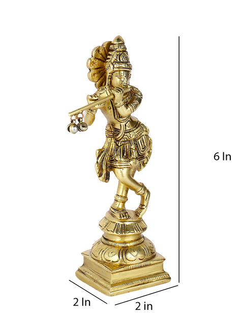 Brass Flute Playing Krishna Statue Kbs132