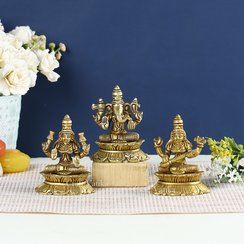 Lakshmi Ganesha Saraswati Brass Statue For Home Puja Lgbs180